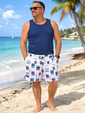 Polaroid Men's 2XL Swim Trunks Retro Instant Camera Vacation Print